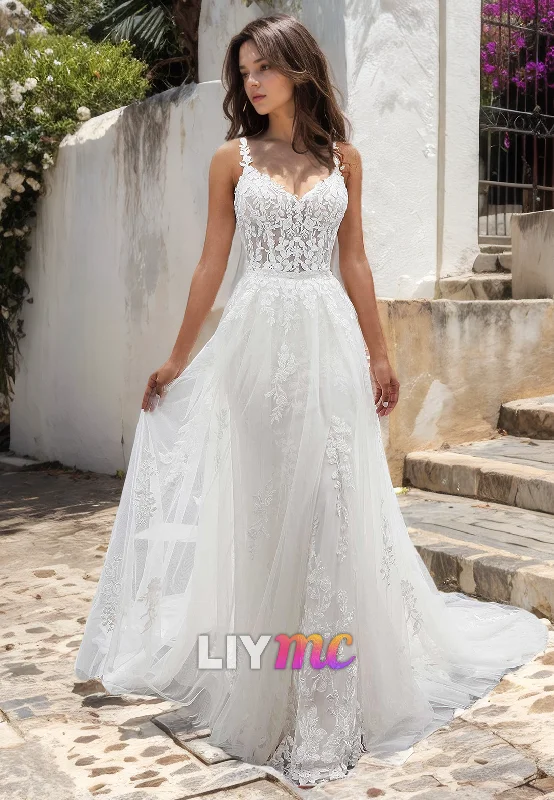 Sweetheart Sleeveless Appliques Mermaid Beach Wedding Dress