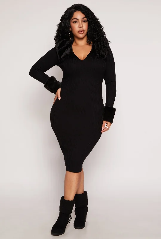 Plus Size Almost Famous Faux Fur Trim Dress