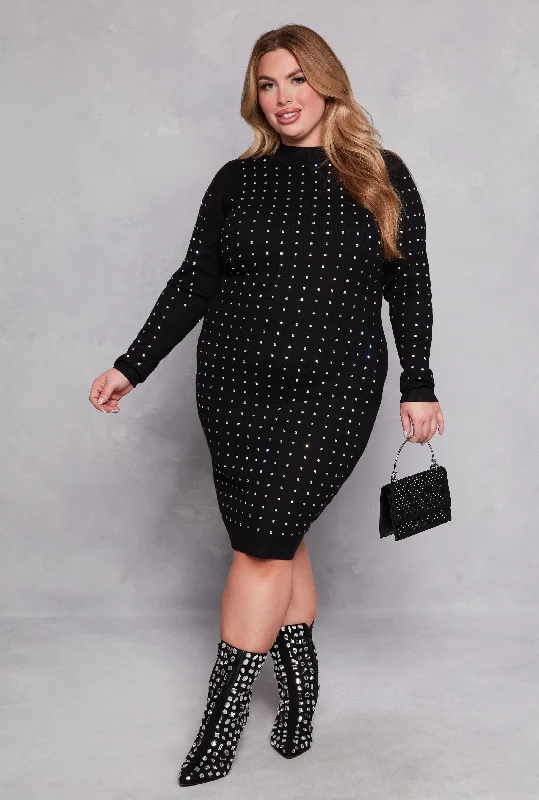 Plus Size Almost Famous Rhinestone Sweater Dress