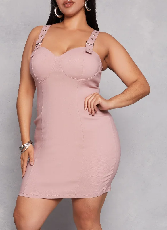 Plus Size Haute Monde Twill Buckle Strap Bustier Dress