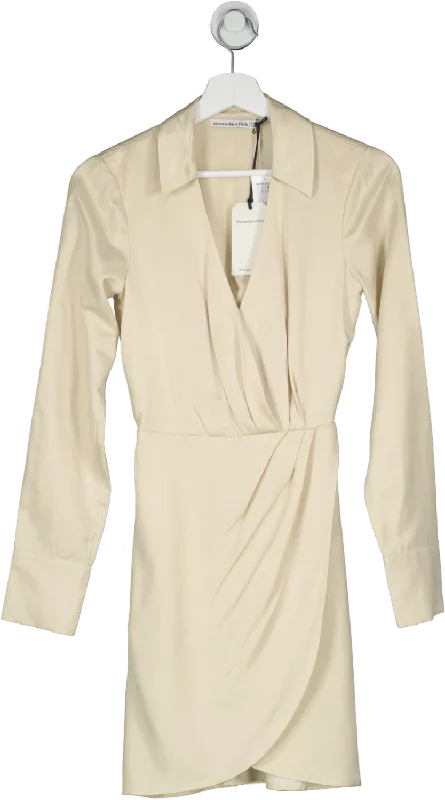 Abercrombie & Fitch Beige Draped Satin Shirt Dress UK 4