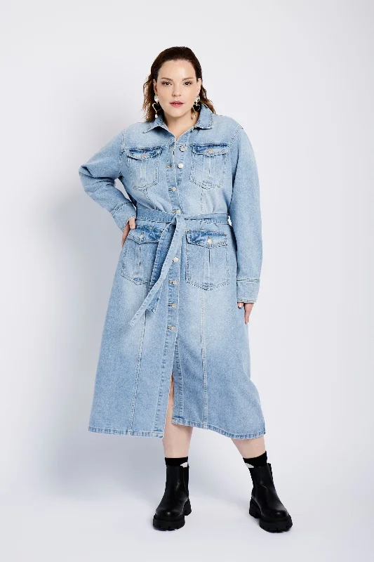 Denim Shirt Dress in Denim