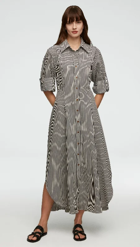 Easy Shirt Dress in Yarn-Dyed Viscose | Navy Stripe