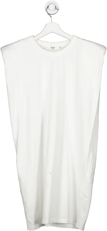 FRANKIE SHOP White Tina Padded Shoulder T Shirt Dress UK S