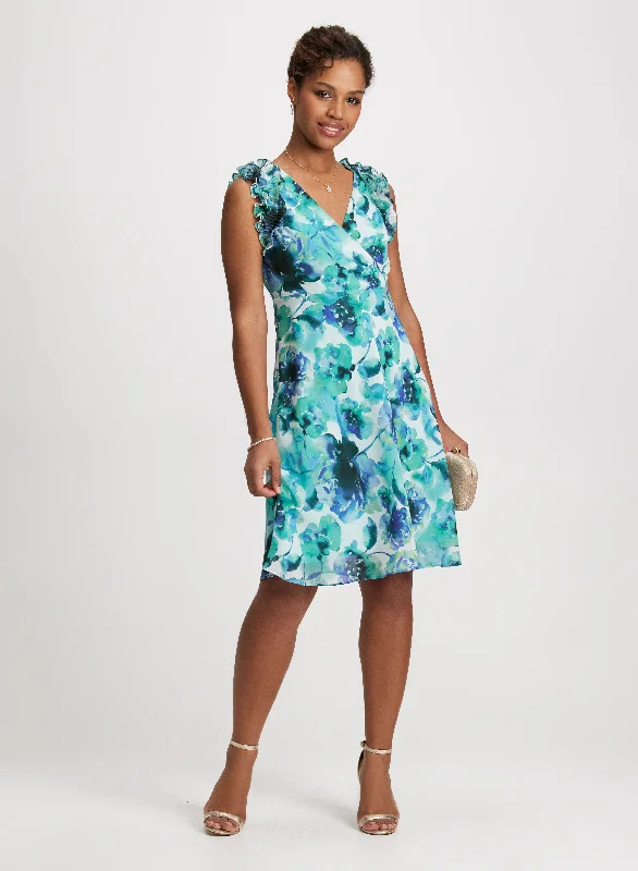 Ruffle Shoulders Floral Dress