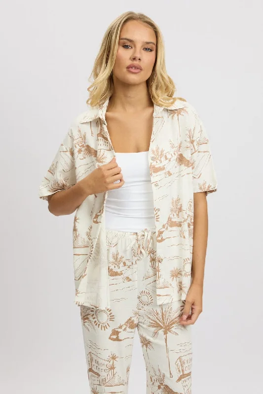 Brown Abstract Relaxed Shirt Short Sleeve