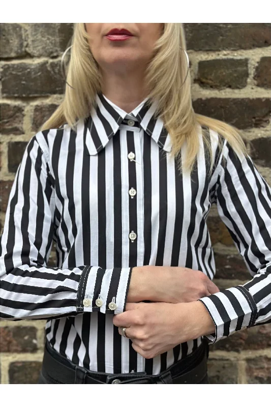 Mr Bridger - Women's 'The Hall' Black and White Stripe Beagle Collar - Shirt