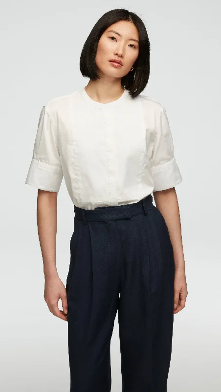 Short Sleeve Tuxedo Shirt in Cotton Poplin | White