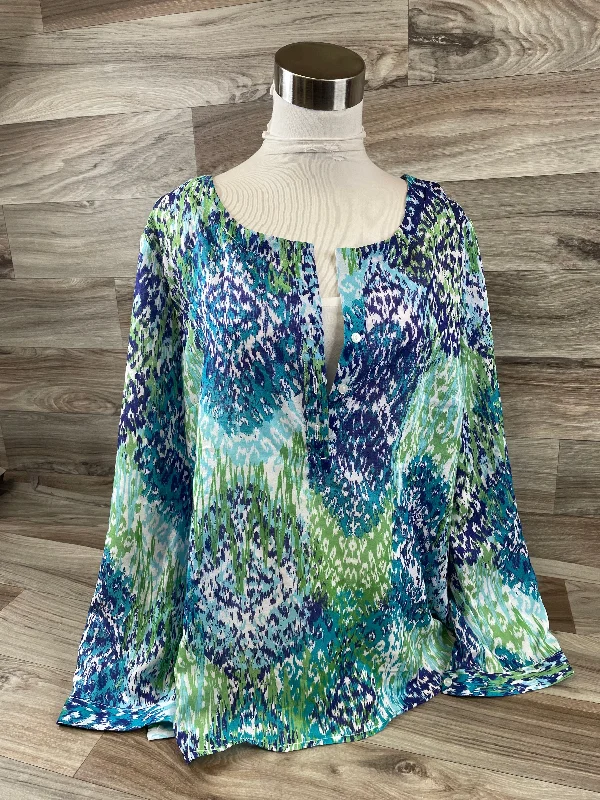 Top Long Sleeve By Liz Claiborne In Blue & Green, Size: Xlp