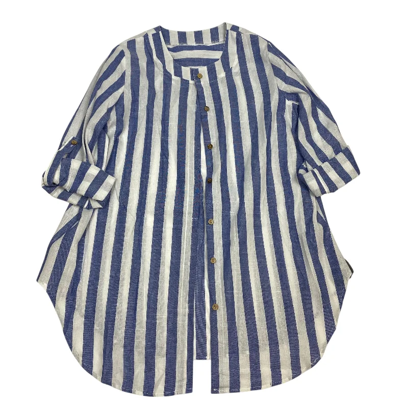 Tunic Long Sleeve By Cmf In Blue & White, Size: Xl