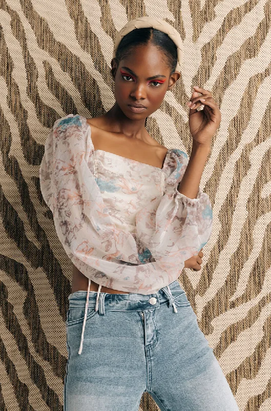 ASTER FLORAL RUCHED CROP BLOUSE