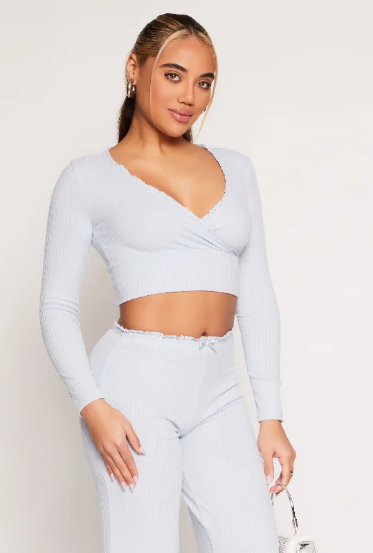 Almost Famous Lace Trim Faux Wrap Crop Top