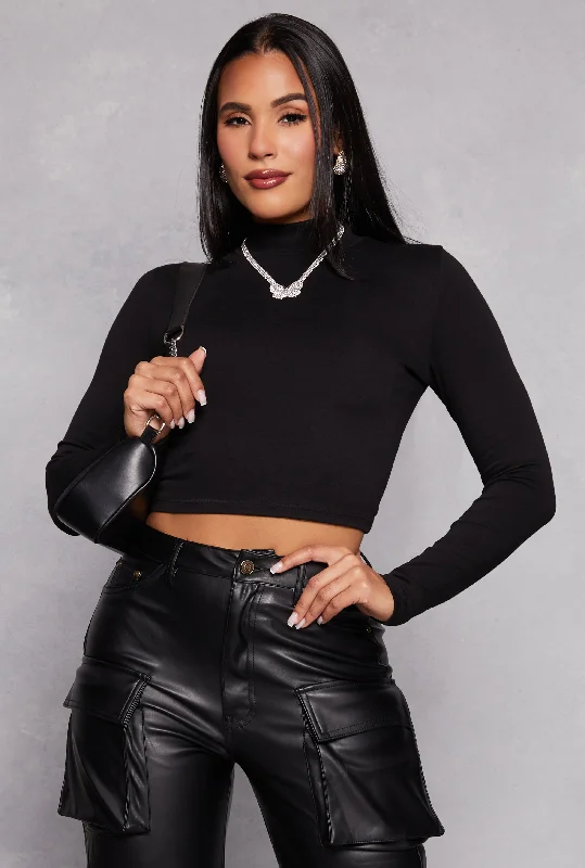 Mock Neck Long Sleeve Crop Top