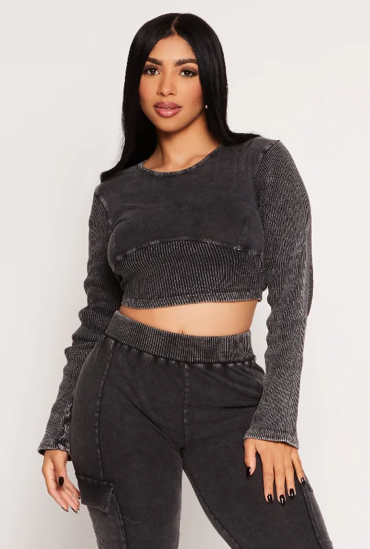 Ribbed Knit Acid Wash Crop Top