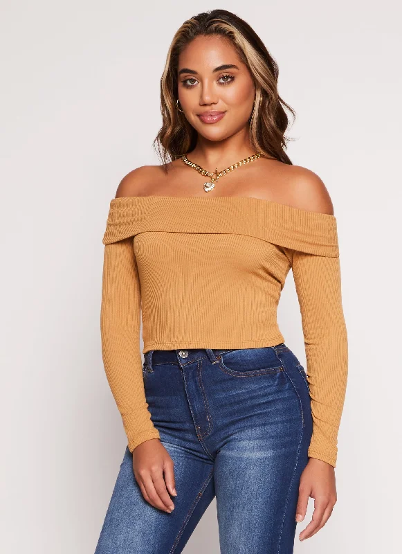 Iris Long Sleeve Off the Shoulder Crop Top