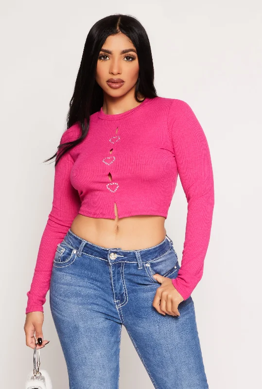 Rhinestone Heart Cut Out Crop Top