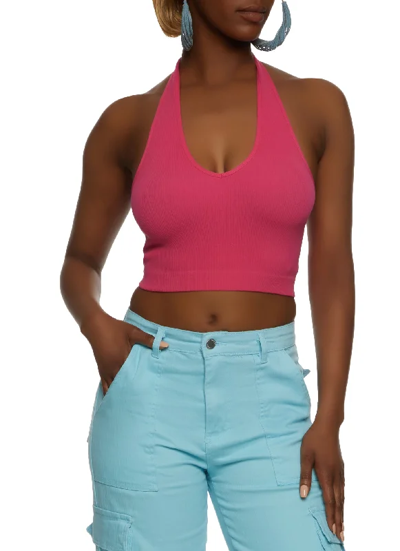 Seamless Halter Neck Crop Top