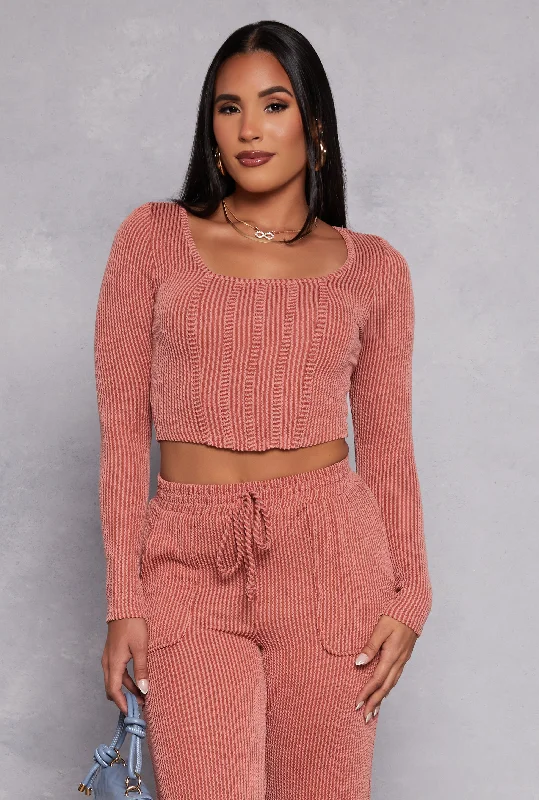 Shadow Striped Long Sleeve Corset Crop Top