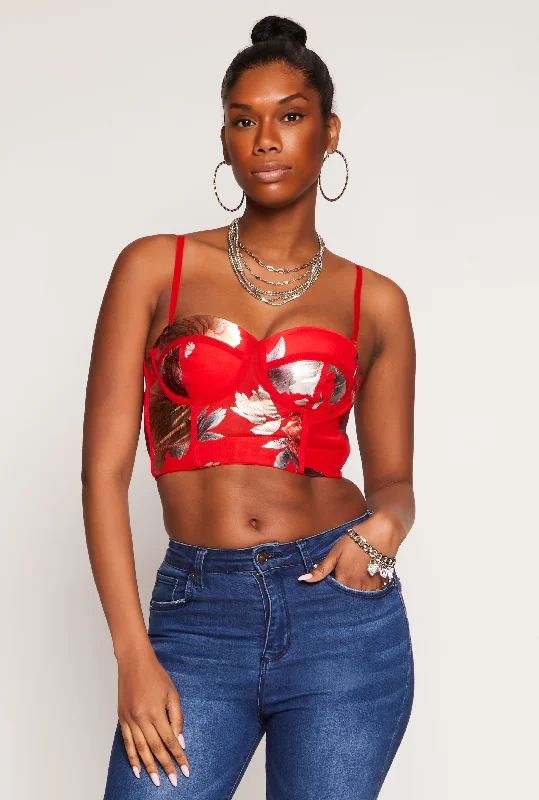 Floral Mesh Cropped Bustier Top