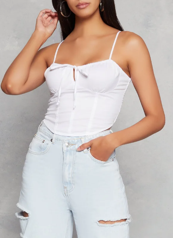 Smocked Tie Front Corset Crop Top